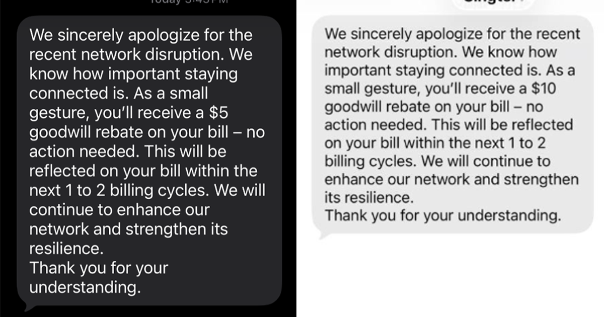 Singtel postpaid customers have reported receiving messages informing them of "goodwill rebate" on their bill.