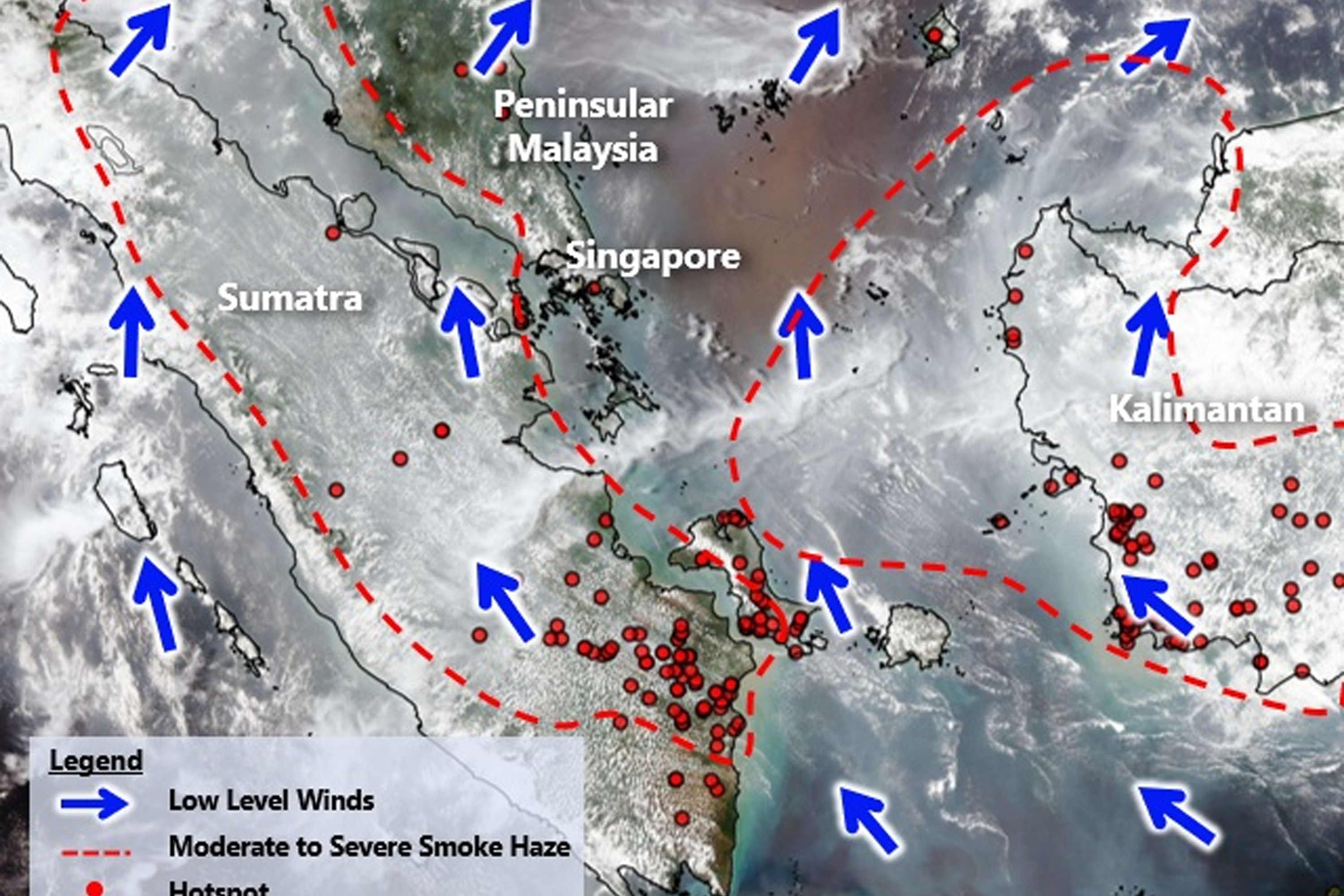 NEA's weather satellite imagery at 2.06pm on Sept 7 shows hot spots to the south and southeast of Singapore.