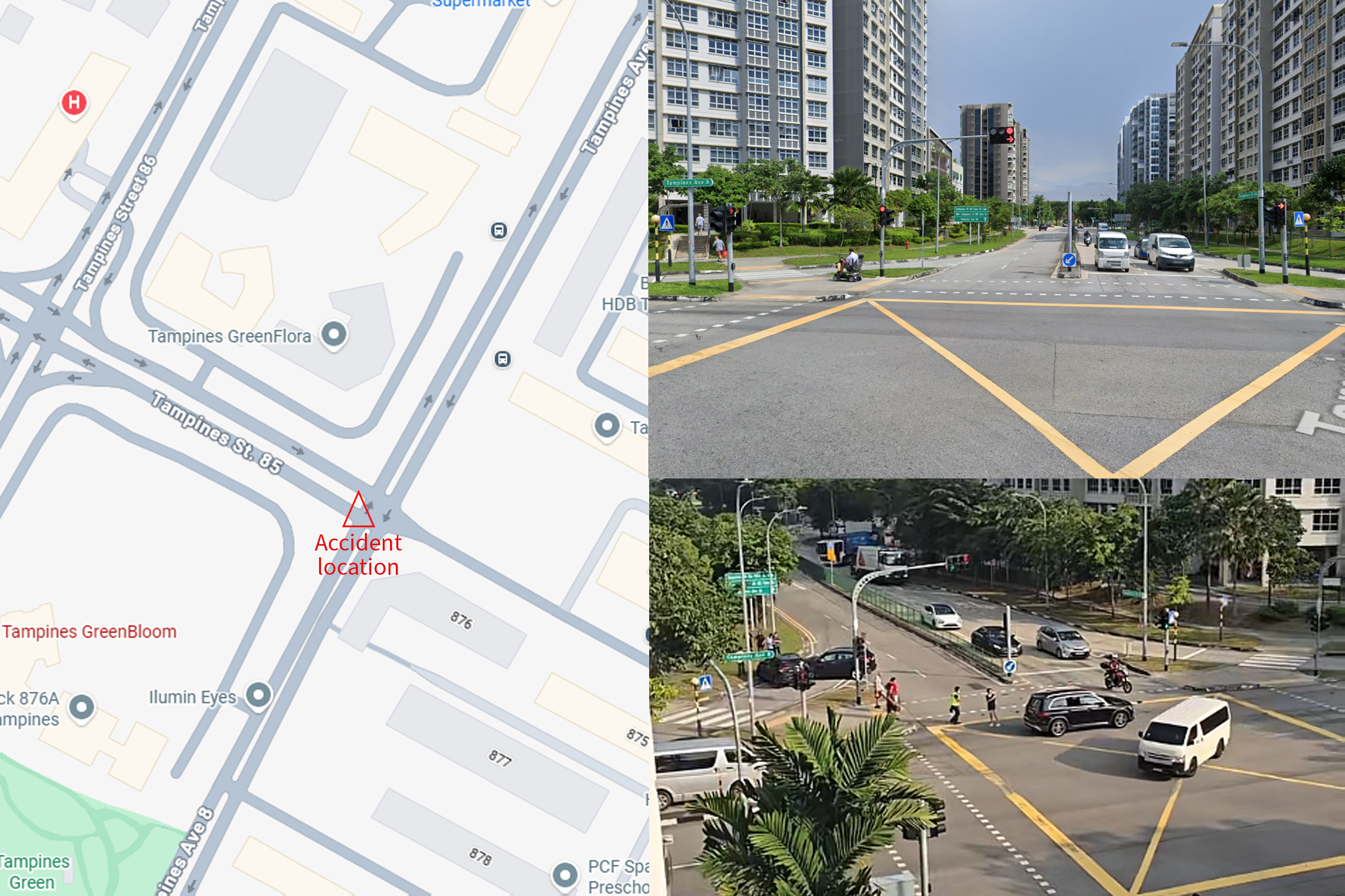 Map showing where the three-car accident on Saturday (Aug 22) happened.