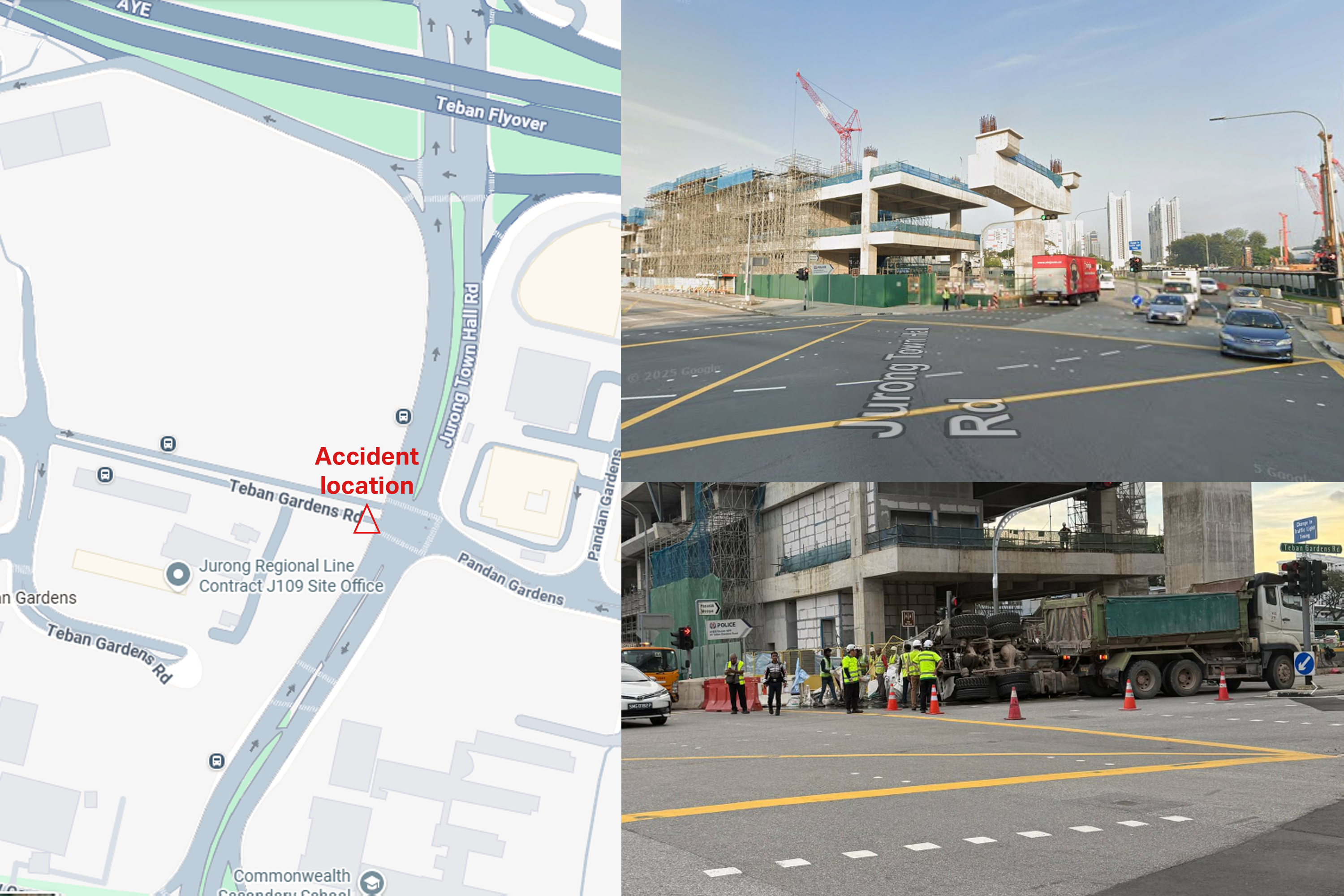 Map showing where the tipper truck overturned.