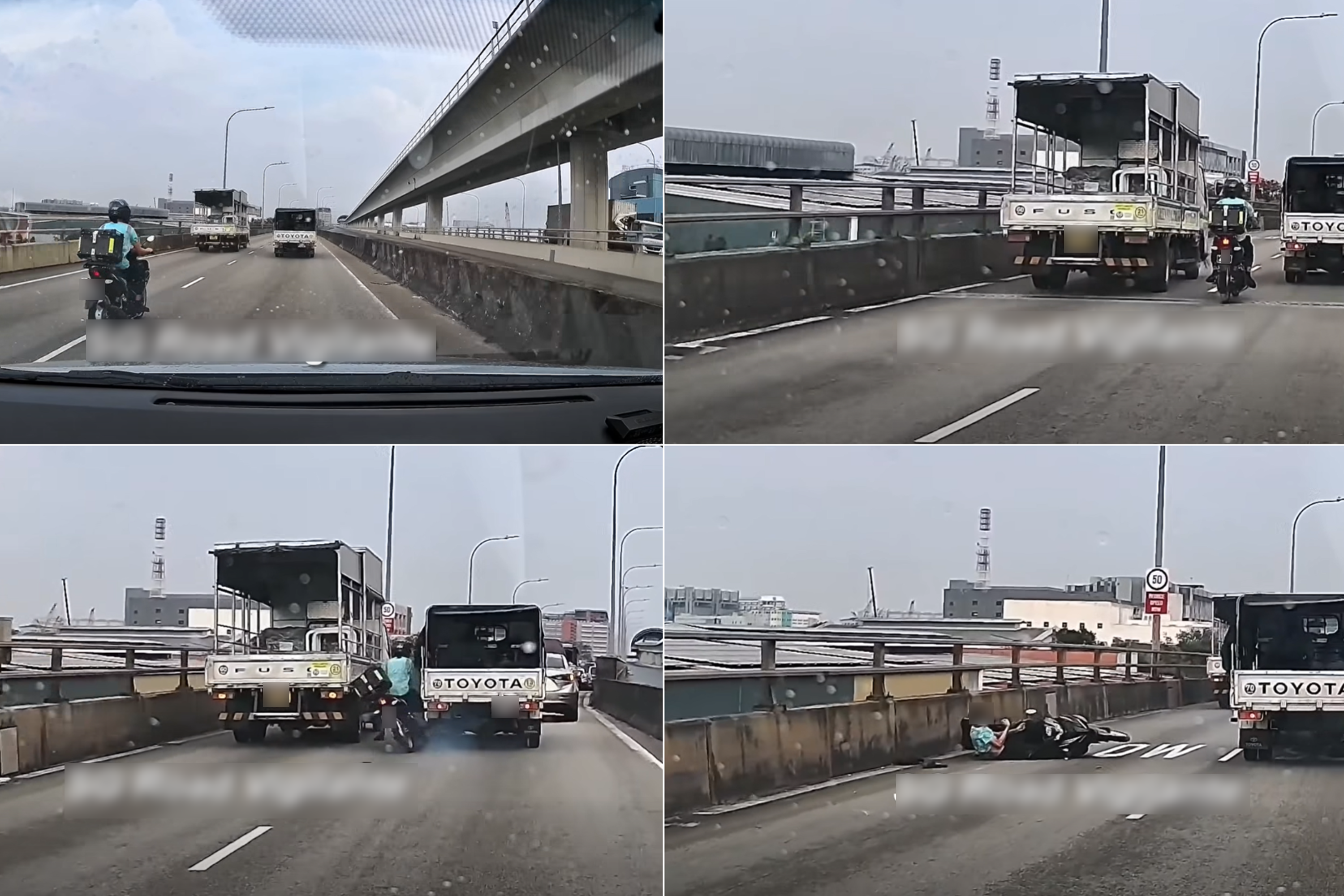 Scene breakdown showing how the lane-splitting accident unfolded.