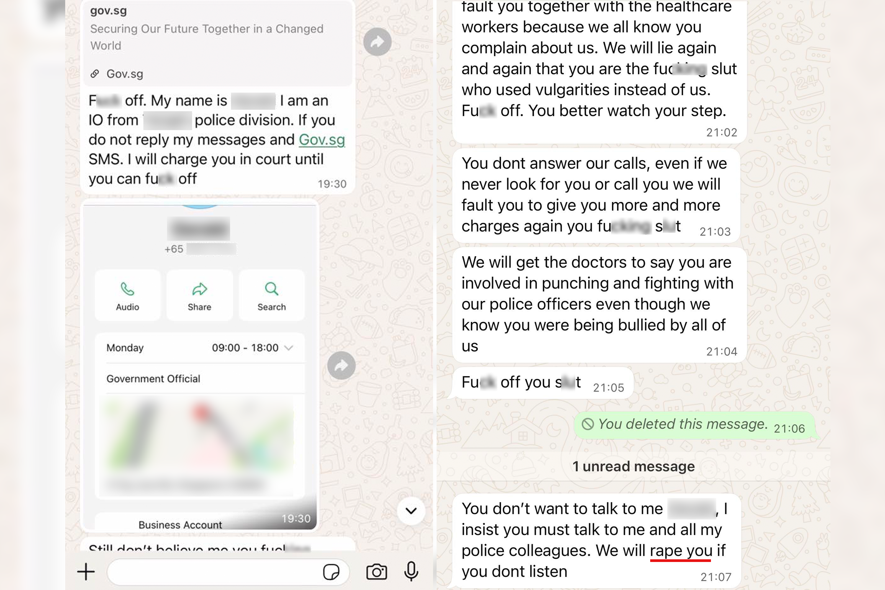 Part of the conversation between the woman who was impersonating as a police officer and an unknown user.