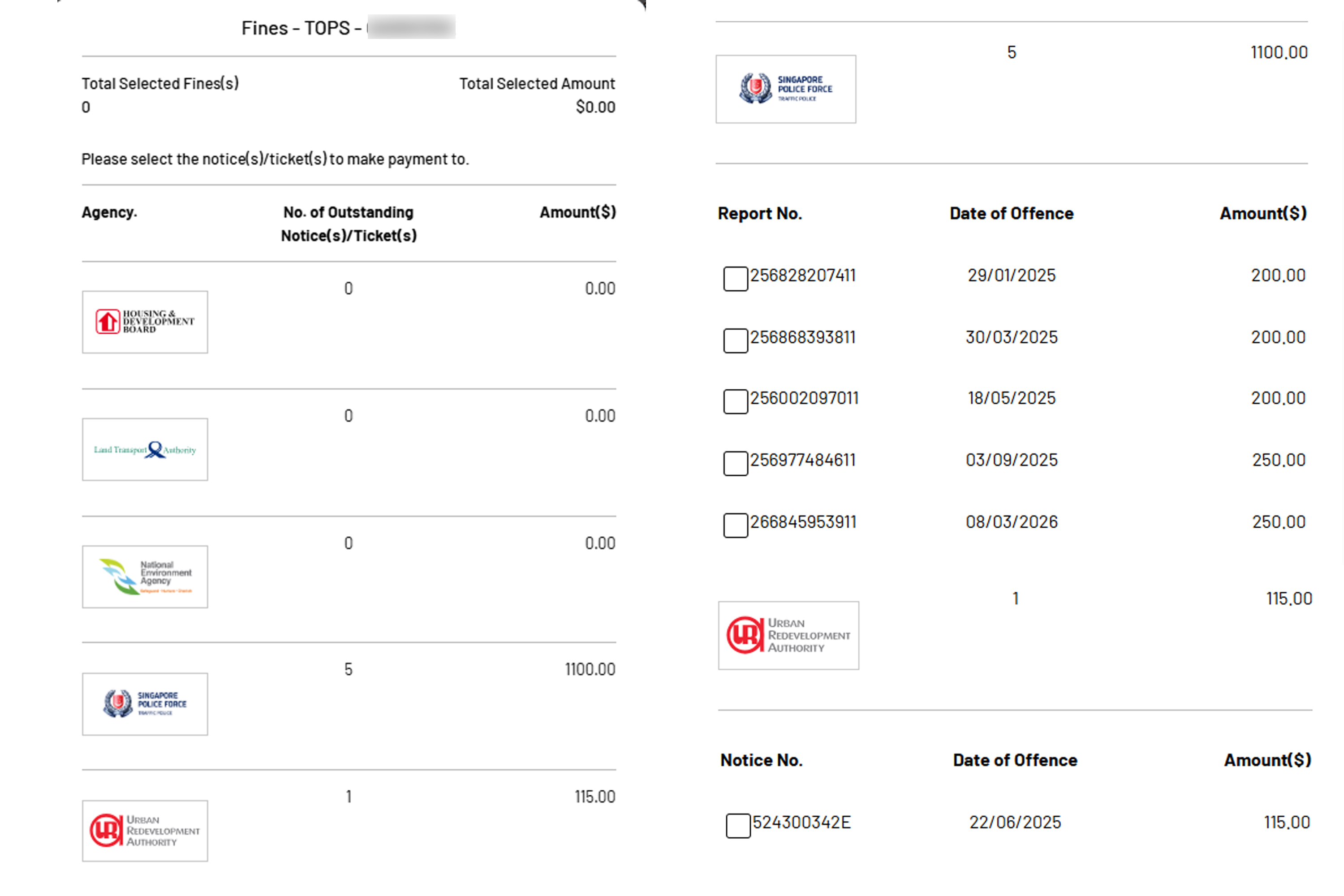 Outstanding fines owed by the Malaysia-registered bus.