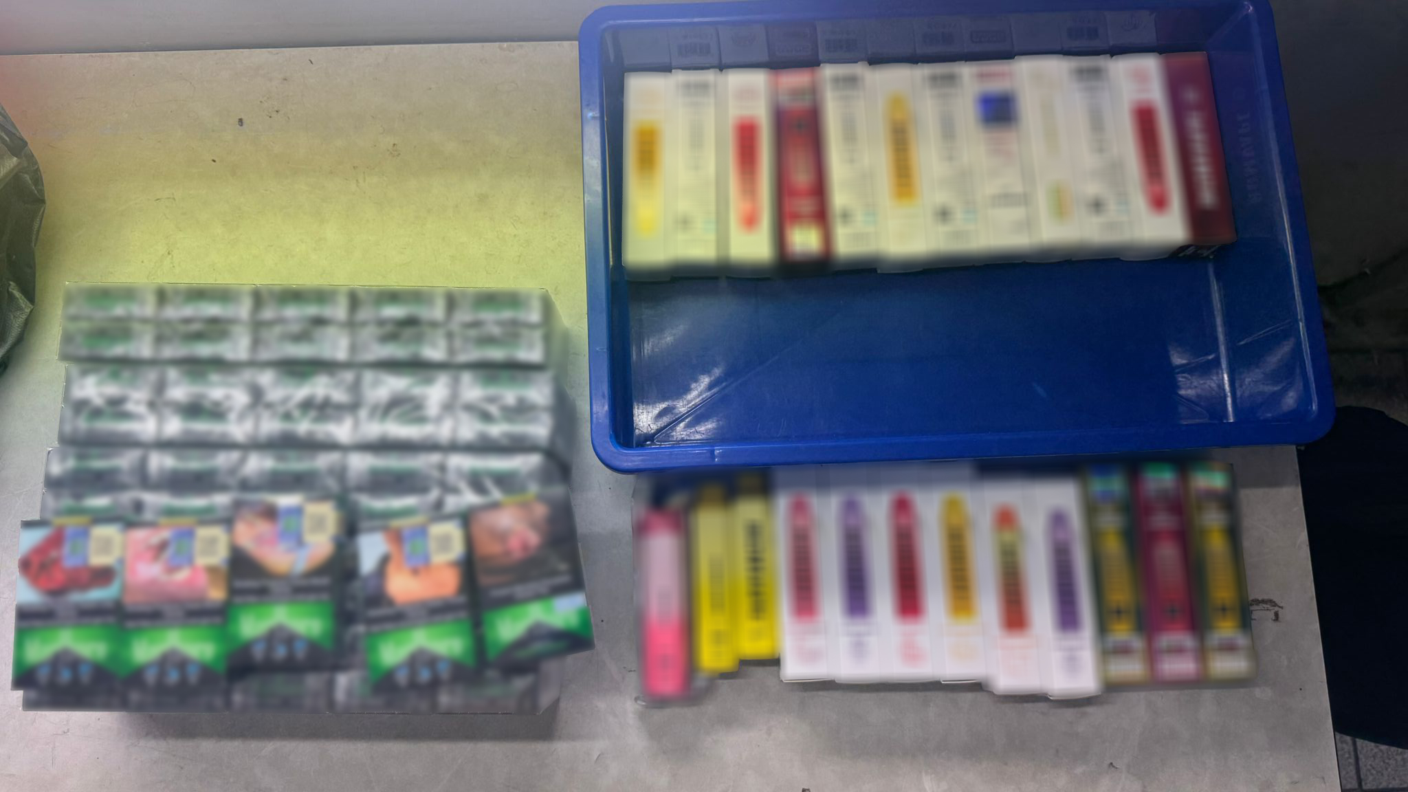 The e-vaporisers and duty-unpaid cigarettes recovered from the Singapore-registered car driven by a 36-year-old Singaporean man.