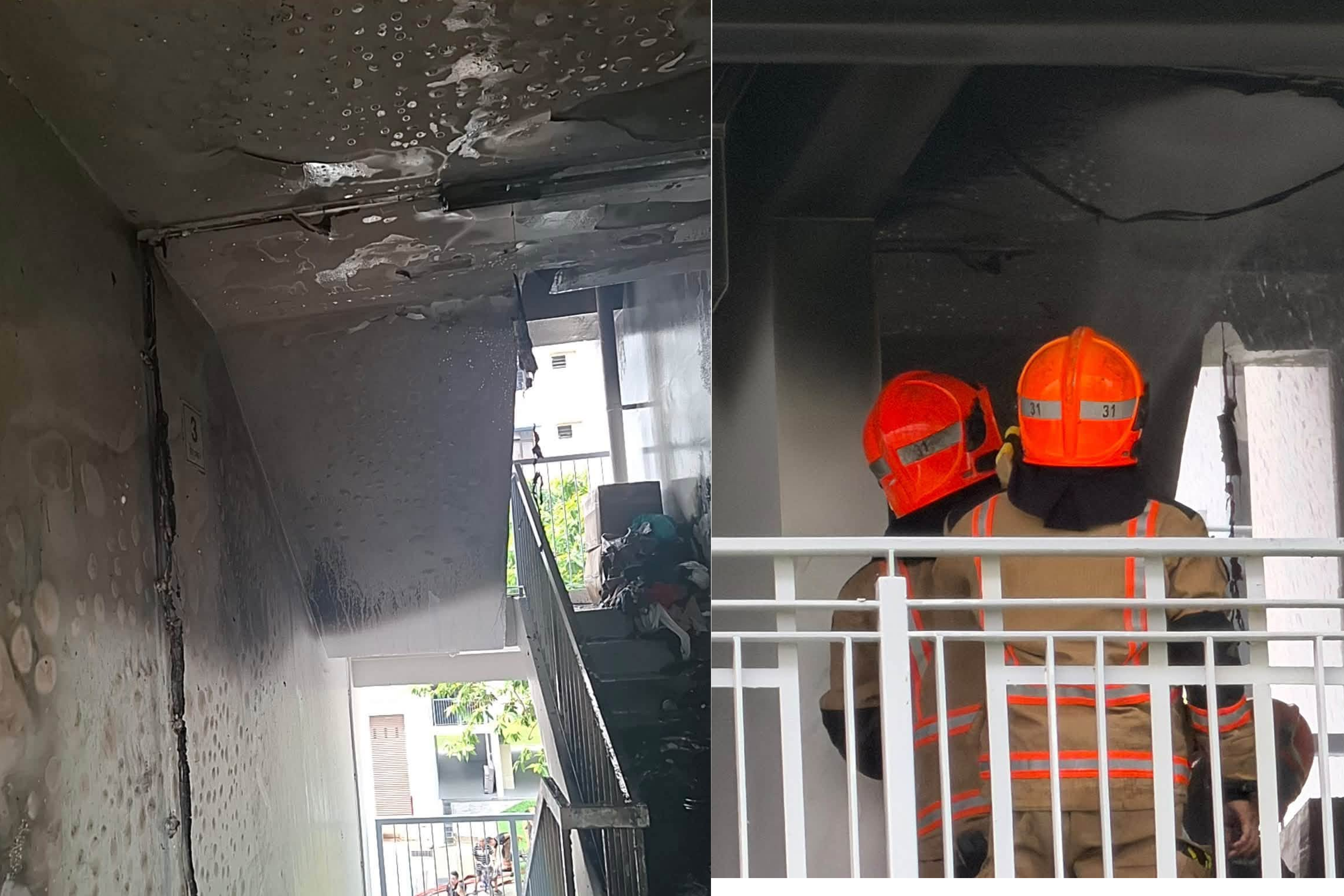 Damage at the third floor staircase landing after the PMA fire was put out.