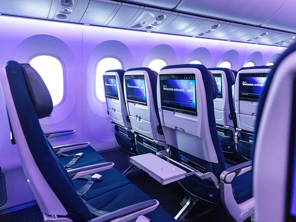 Economy class seats on Air New Zealand's Boeing 787-9.