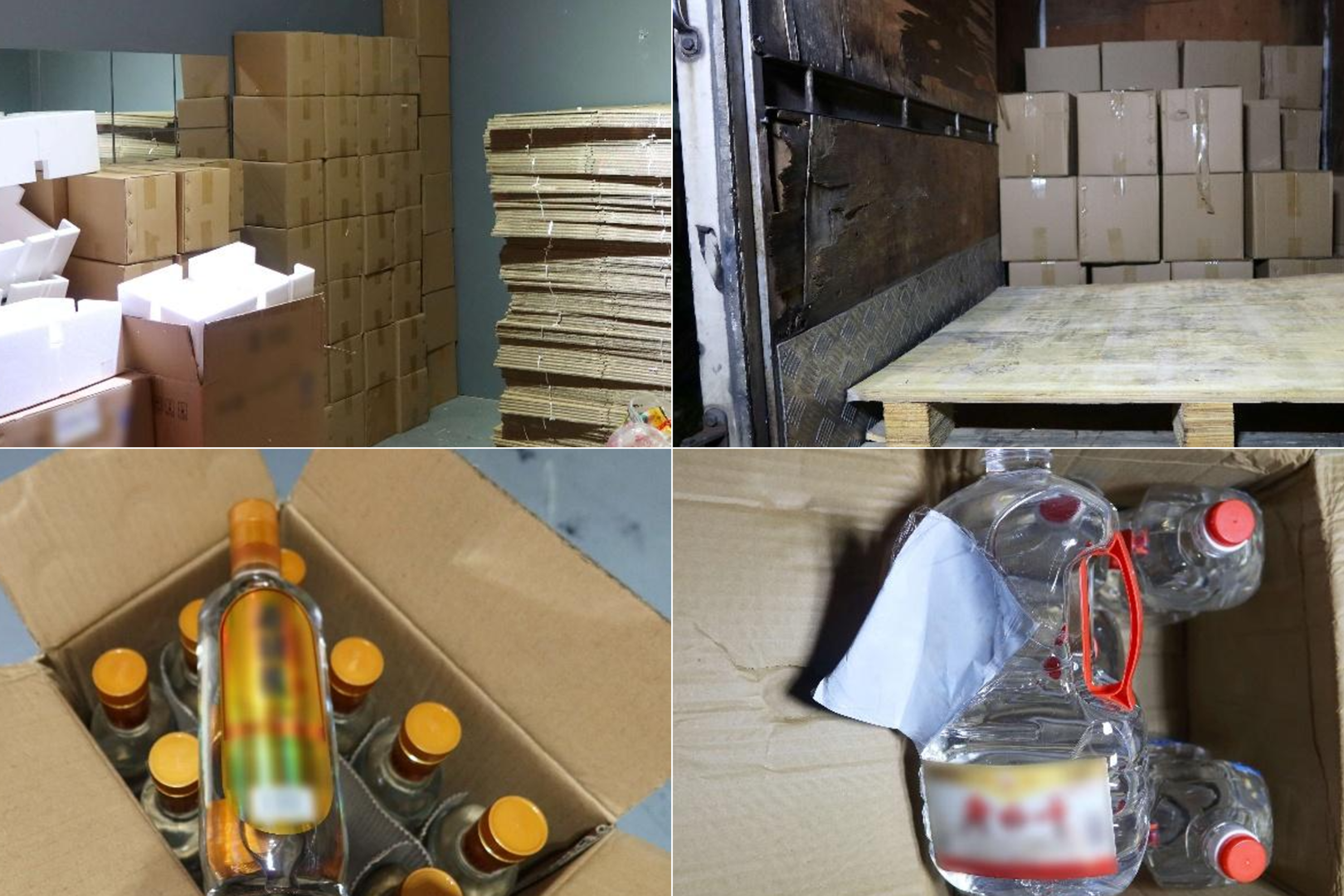 Duty-unpaid liquor found in a storage room (left). Duty-unpaid liquor seized from the lorry (right).
