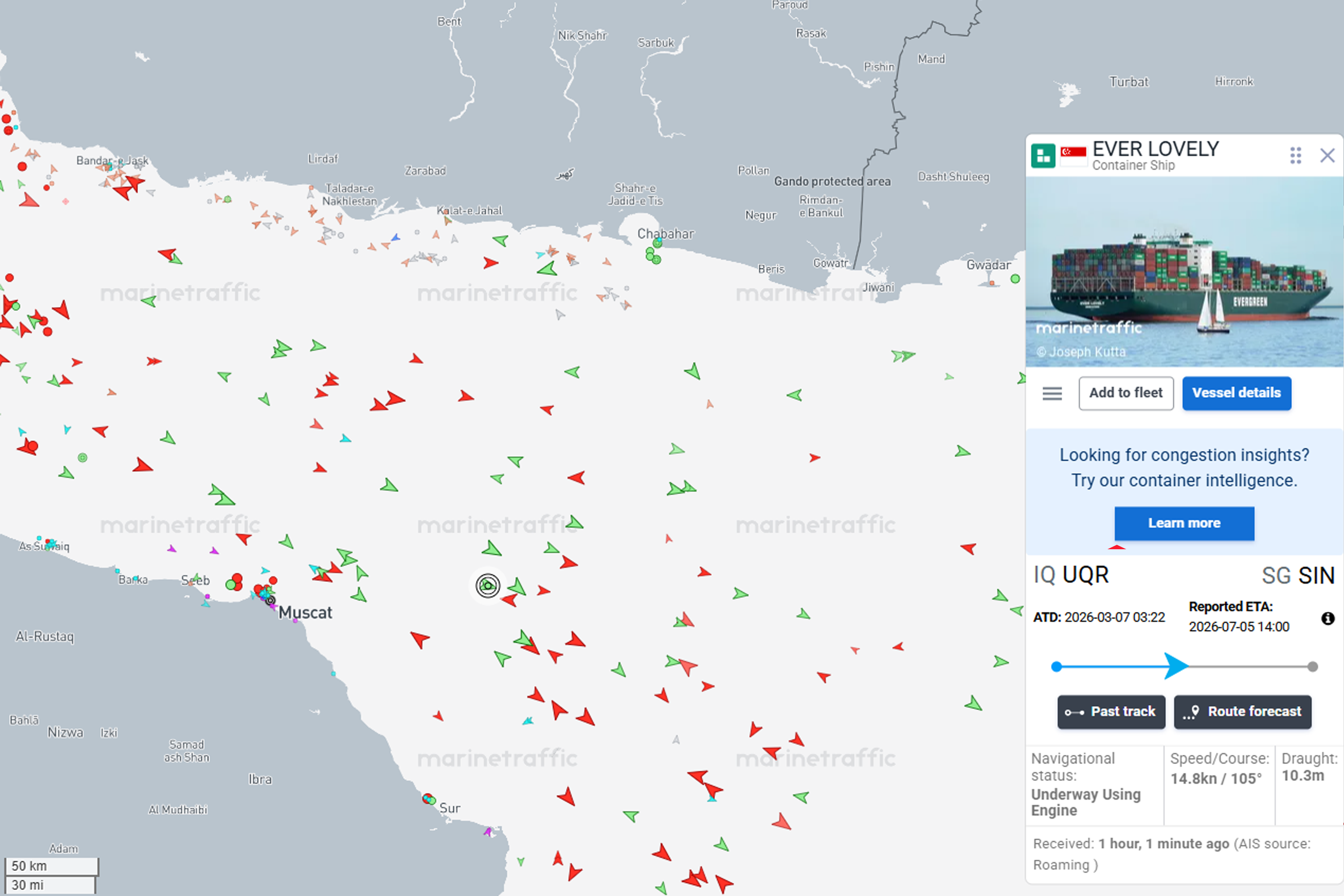 Singapore-registered vessel Ever Lovely is underway using its own engine according to data from MarineTraffic at 4.45pm.