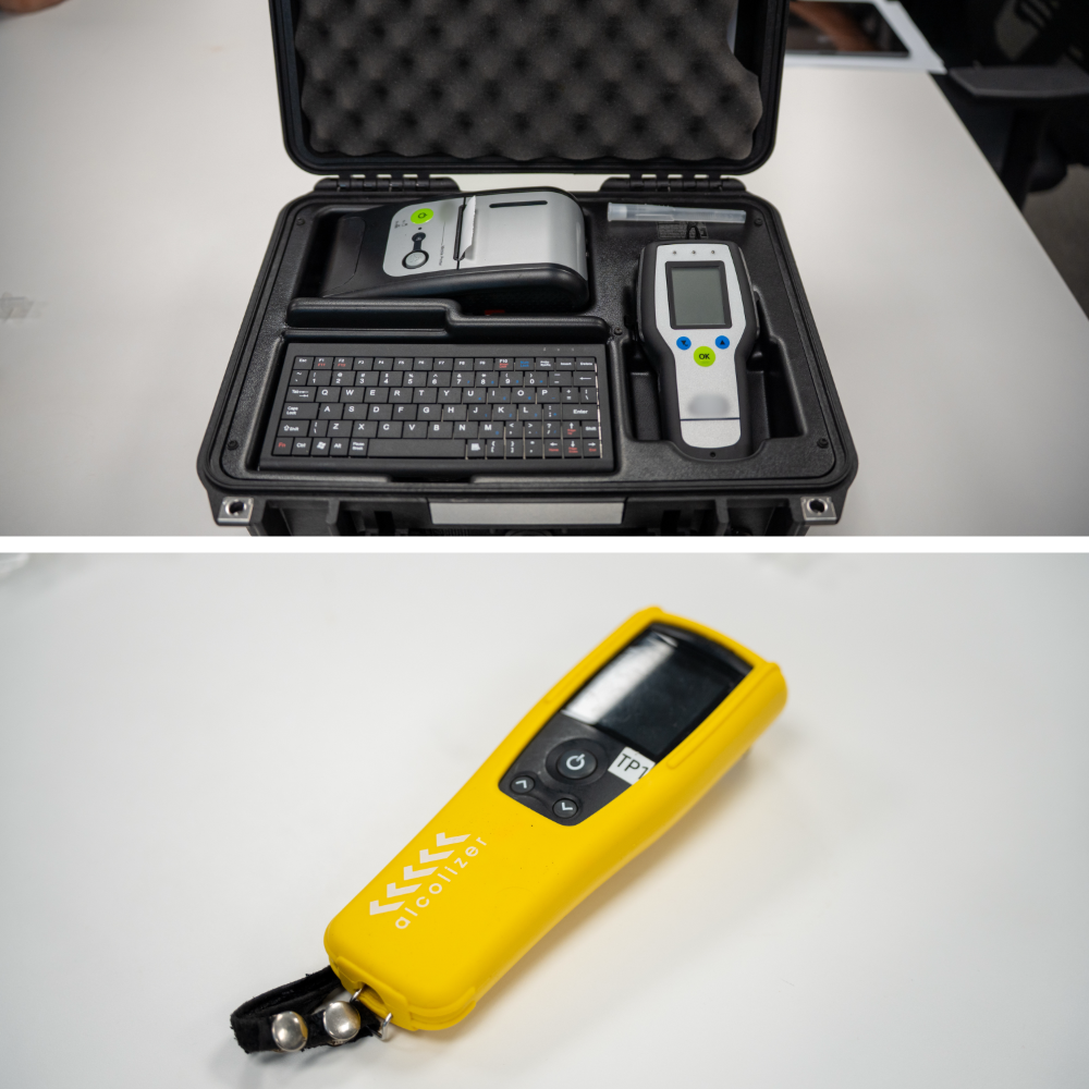 (Top) The handheld breath evidential analyser (HBEA) is undergoing operational trials and used at anti-drink driving enforcement operations. (Bottom) The handheld breath analyser (HBA) that is currently in use only provides preliminary results and cannot be submitted as evidence in legal proceedings. PHOTO: AsiaOne/Dennis Palit