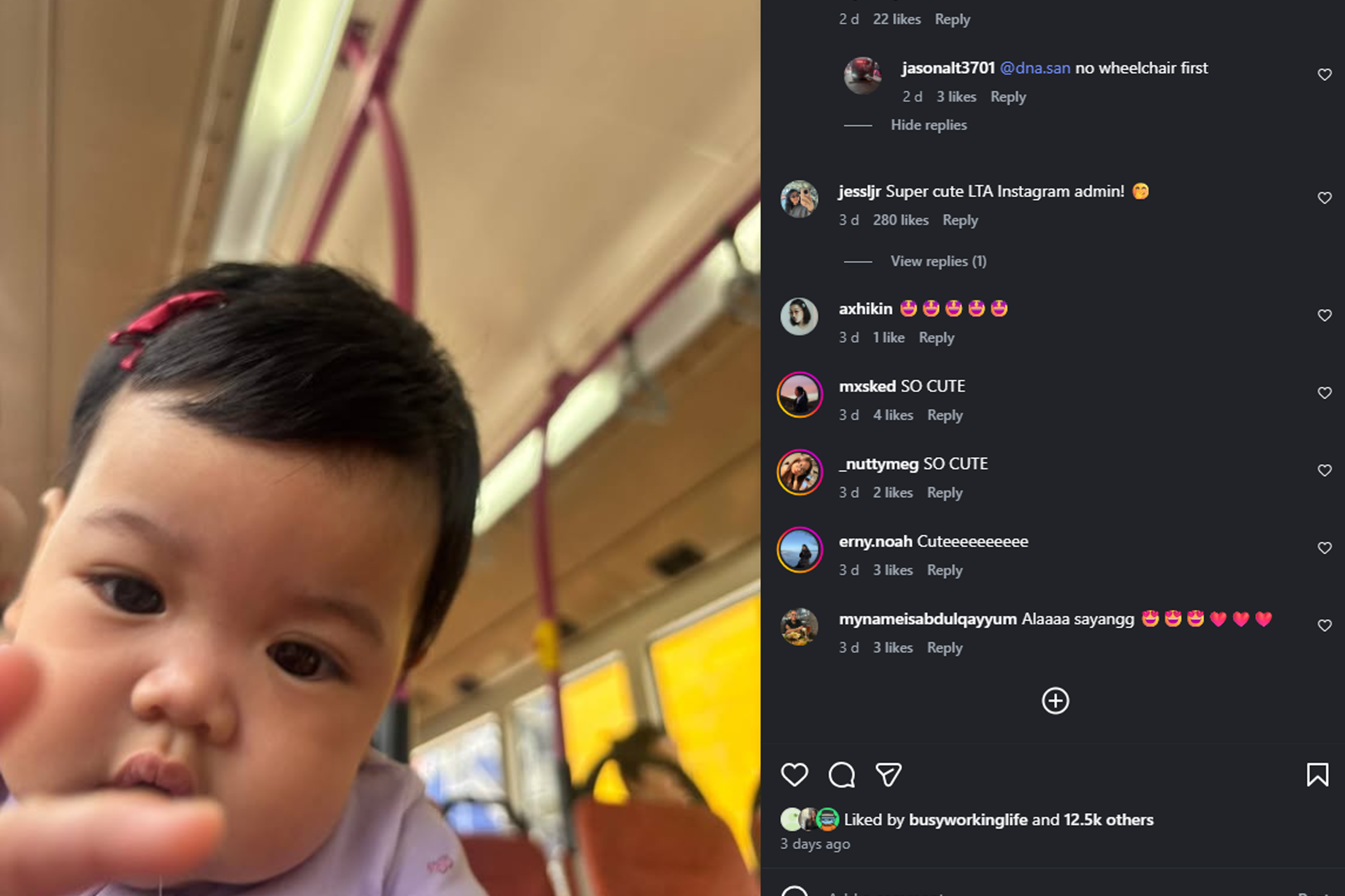 Social media users mostly reacted positively to LTA's "accidental baby selfie" Instagram post.