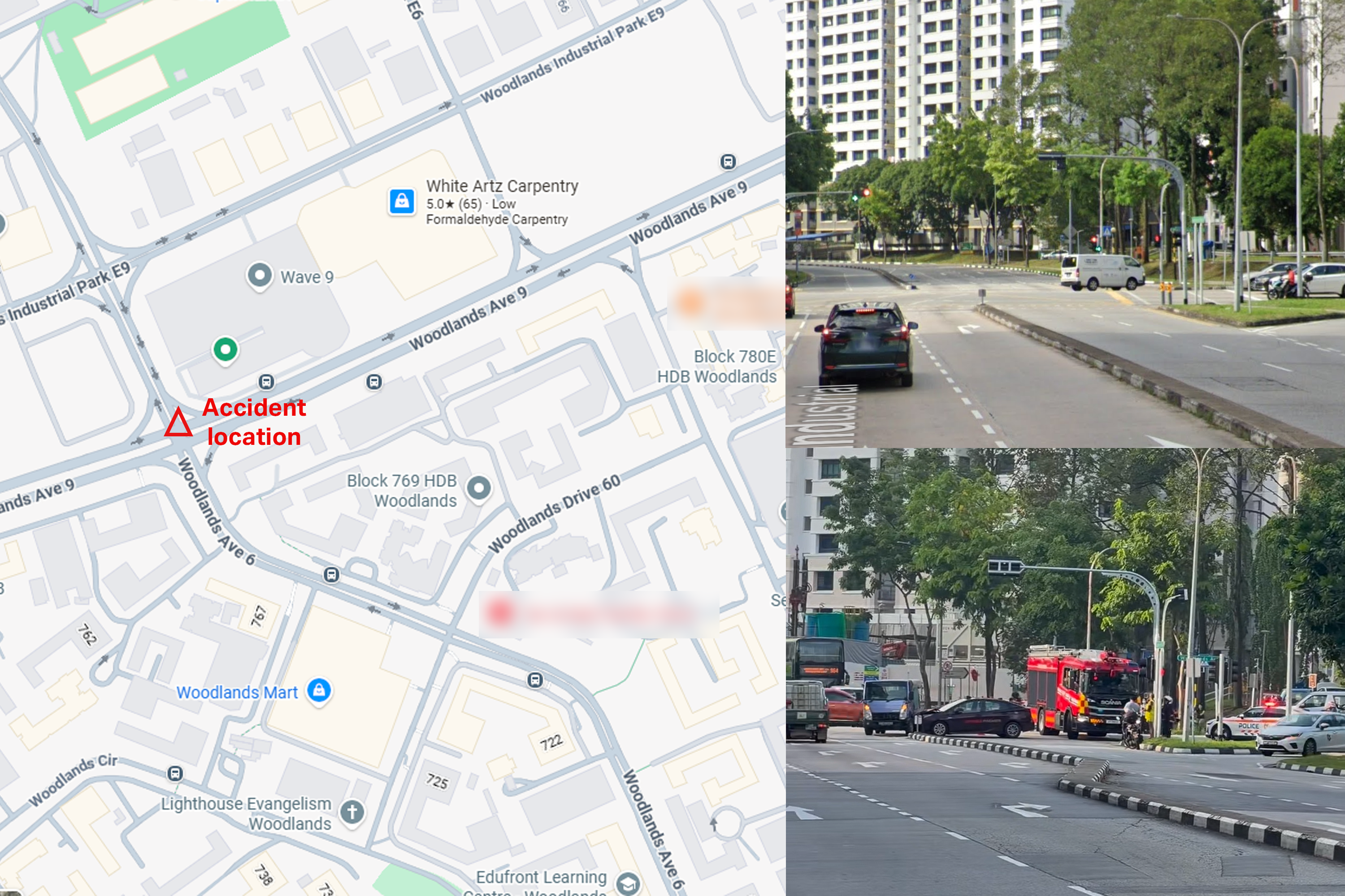 Map showing where the accident between a lorry and a taxi happened on Wednesday (July 16).