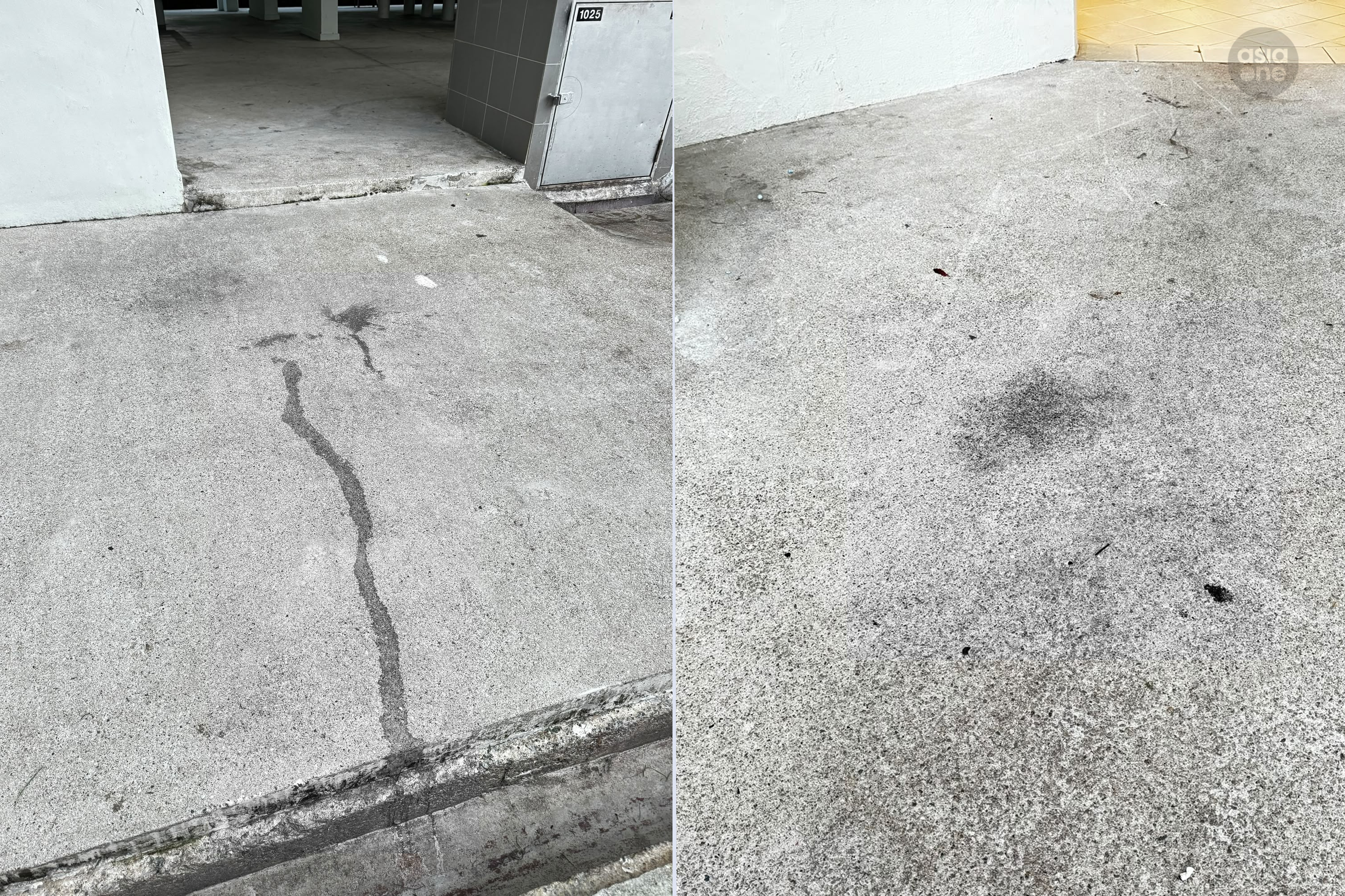 Blood stains could be seen on the pavement at the back of the block.