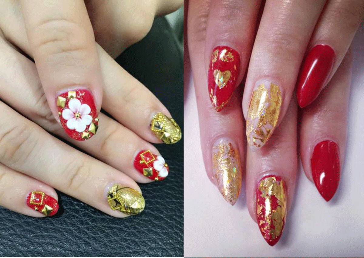 Red and Gold CNY Nail Design - wide 2