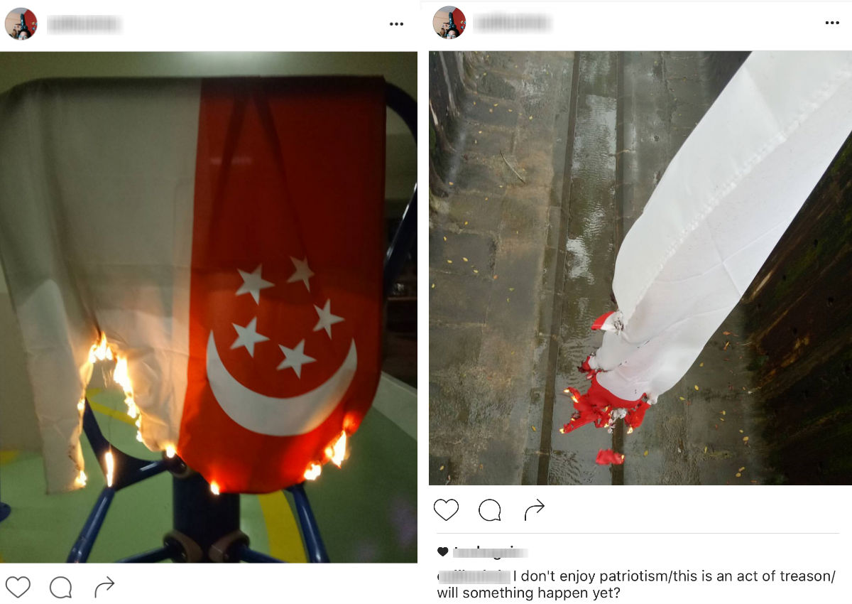 Man Posts Photos Of Burning Singapore Flag On Instagram