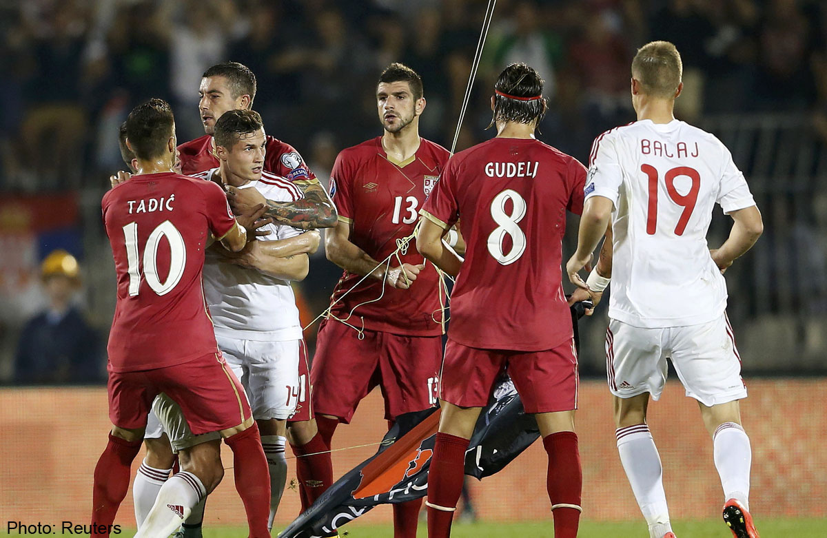 Football: Serbia-Albania match abandoned over drone chaos, News - AsiaOne