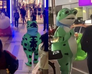Saluting frog mascots are amusing people in Singapore but China is cracking down on them