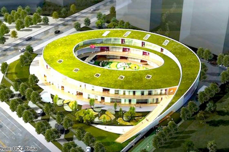 Spiralling building with lush vegetation in China must be the coolest