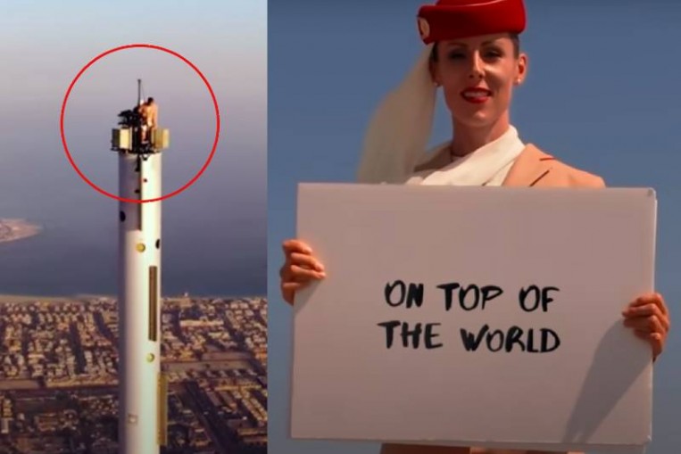 No joke Emirates 'stewardess' stands on top of Burj