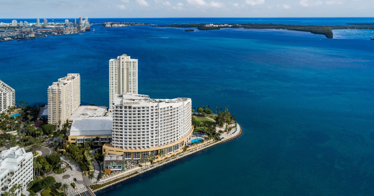 A 23-storey Miami hotel is set for implosion on a human-made island near downtown