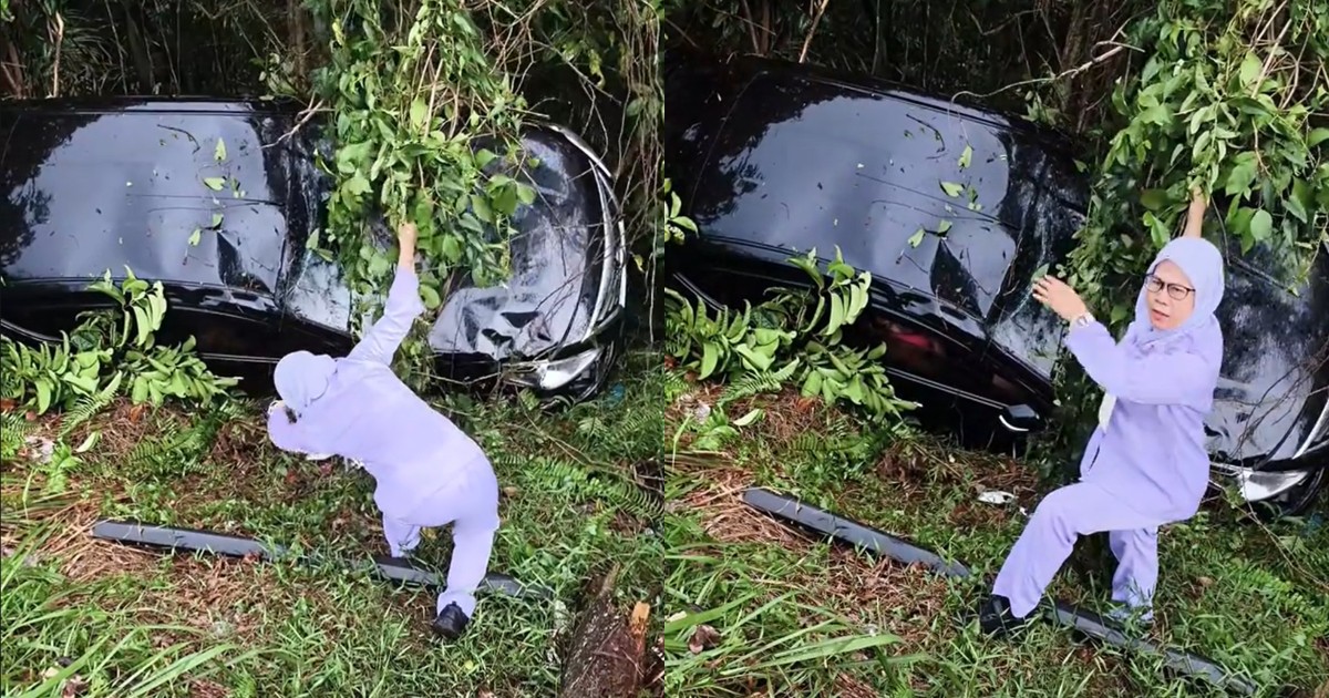Off-duty healthcare worker rushes to aid driver after car falls into ravine in Johor, goes viral