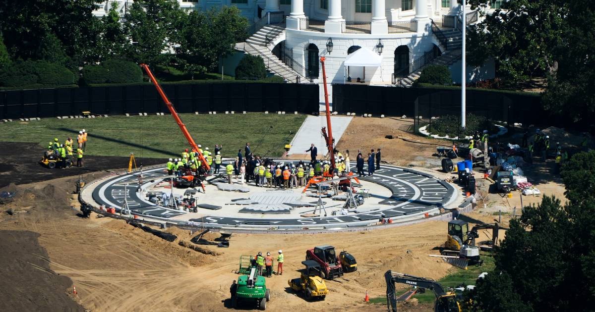 Trump plays White House tour guide to show off work on his helipad and ballroom