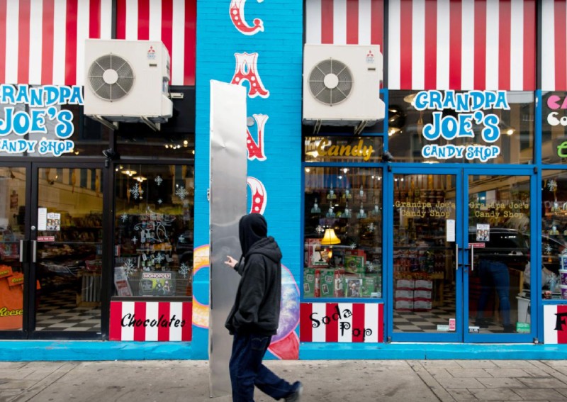 Metallic monolith pops up outside Pittsburgh candy store