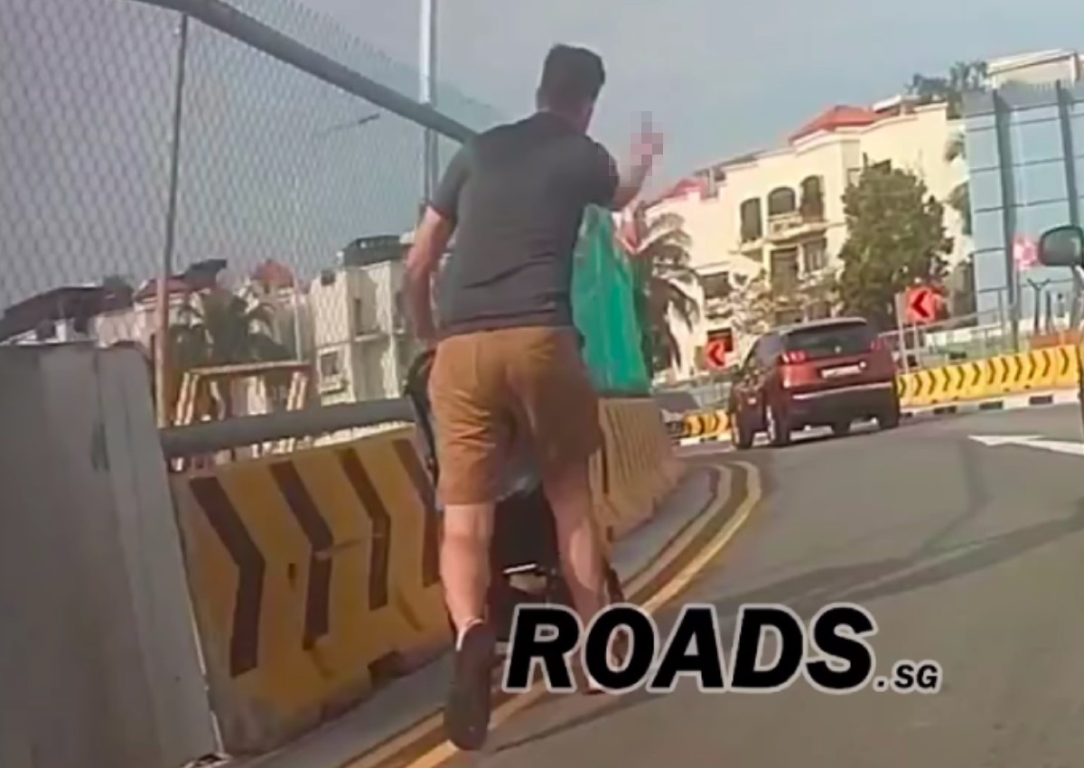 Man pushing baby pram along Upper East Coast Road draws online fury