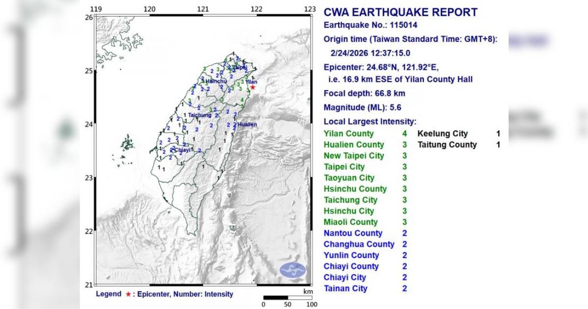 Taiwan rattled by 5.6 magnitude quake, no reports of damage