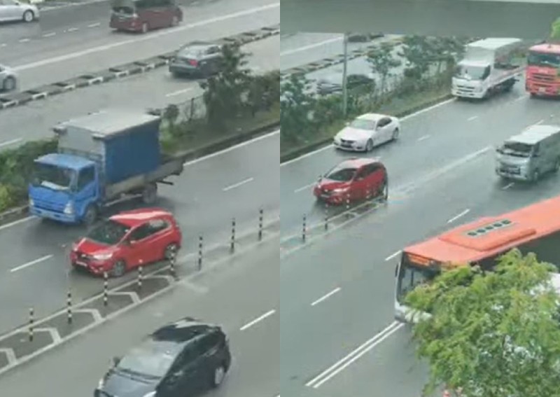 Motorists forced to switch lanes as Honda reverses on busy Braddell Road