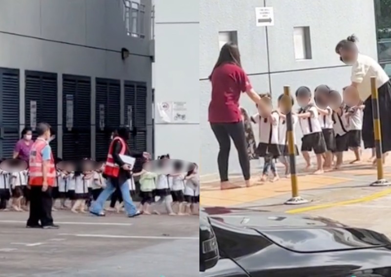 Pre-schoolers walking barefoot in fire drill at Sin Ming has some people asking 'is this acceptable?'