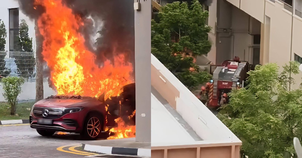 Mercedes EV catches fire in Woodlands after driver notices smoke smell in car