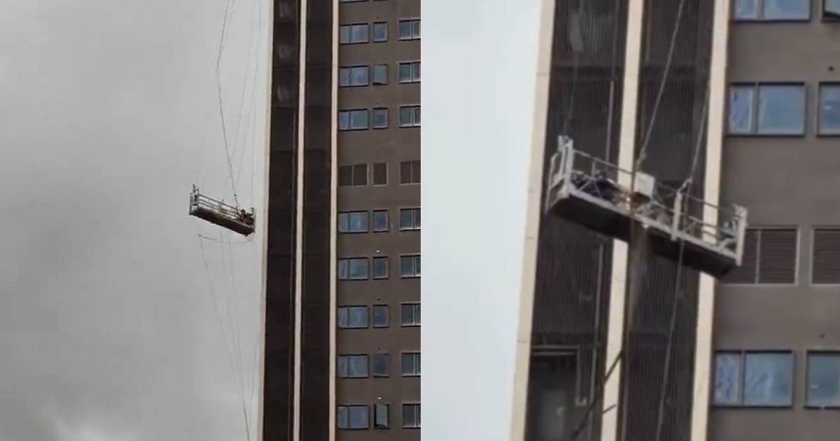 2 workers cling to swinging scaffold 85m above ground as Typhoon Noul hits Shenzhen