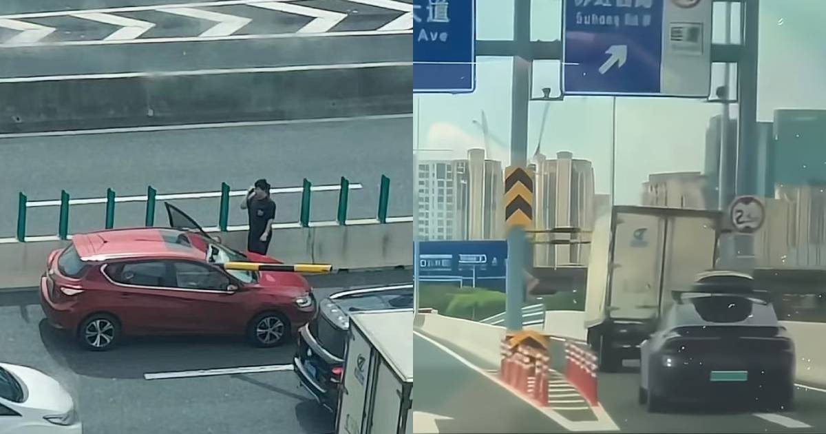 Dashcam captures truck striking metal bar, sending it crashing into car in Suzhou