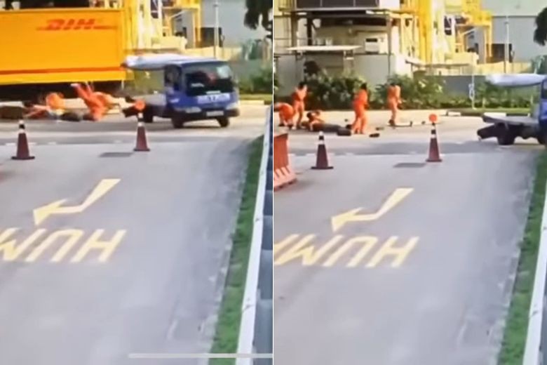 6 men thrown off lorry after collision with DHL truck in Tanah Merah Coast Road
