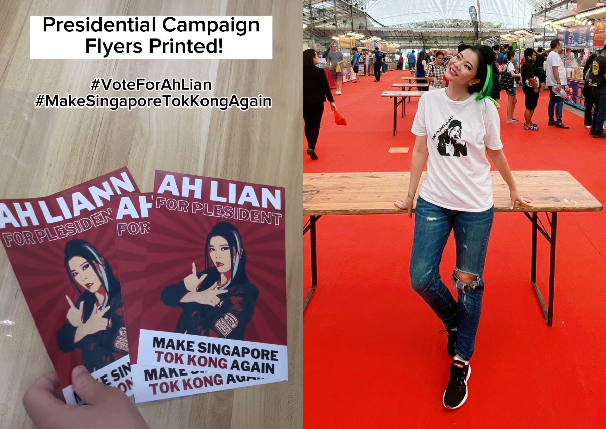 Vote for Ah Lian? Michelle Chong shows off 'presidential campaign flyers', wants to make Singapore 'tok kong' again