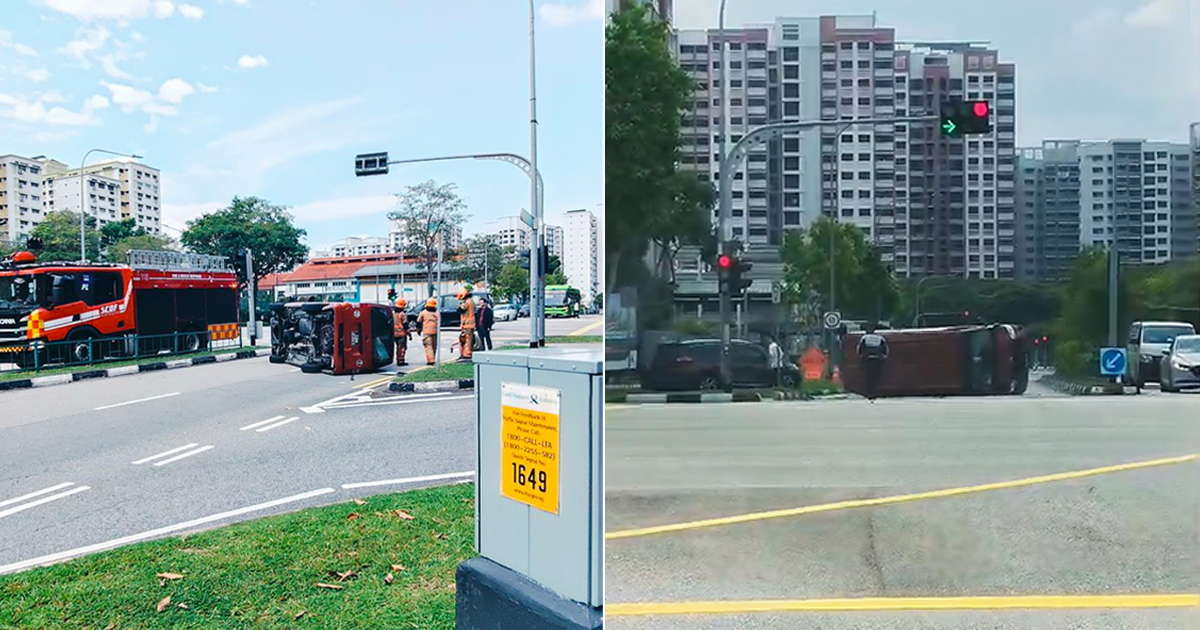 Van overturns after crash with car in Buangkok; buses diverted, car driver arrested