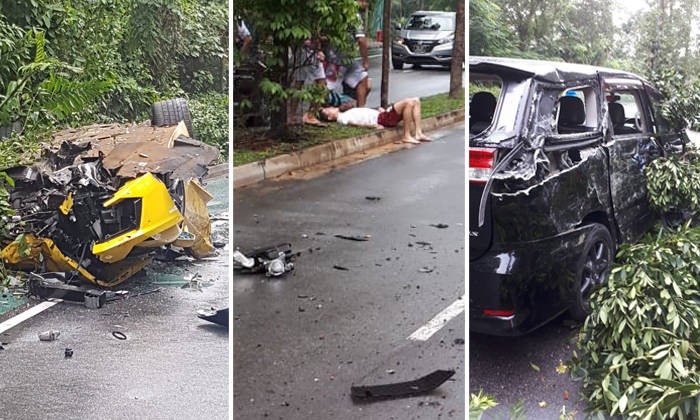 Lamborghini wrecked in accident with Mini Cooper and Toyota at Sentosa, 3 taken to hospital