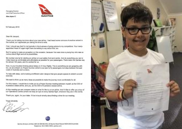 No dream too big: Qantas' reply to 10-year-old 'airline CEO' hits us right in the feels