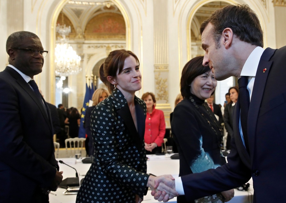 Emma Watson attends first G7 meeting alongside French president