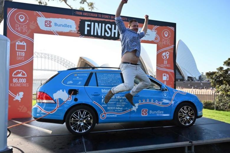 Dutchman ends 'world's longest electric car trip' in Australia, clocking 95,000km