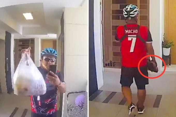Delivery rider seen walking away with shoes he allegedly took from condo; Foodpanda investigating