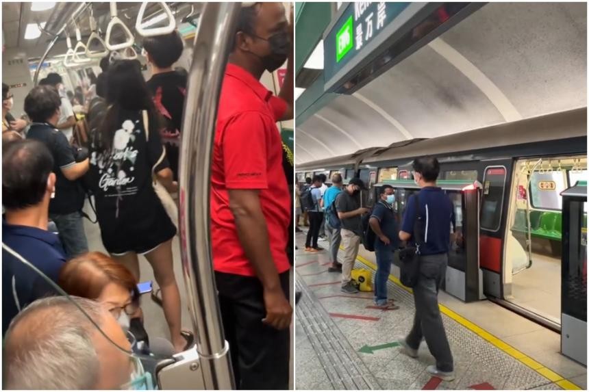 Passengers disembark train at Kembangan MRT station after white smoke seen in cabin