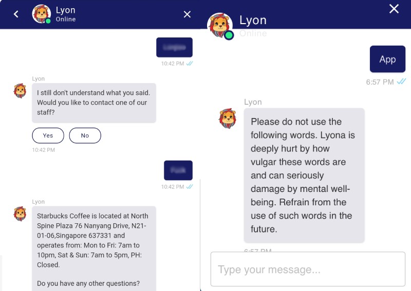 NTU chatbot Lyon doesn't like being called an app, which could damage its mental health