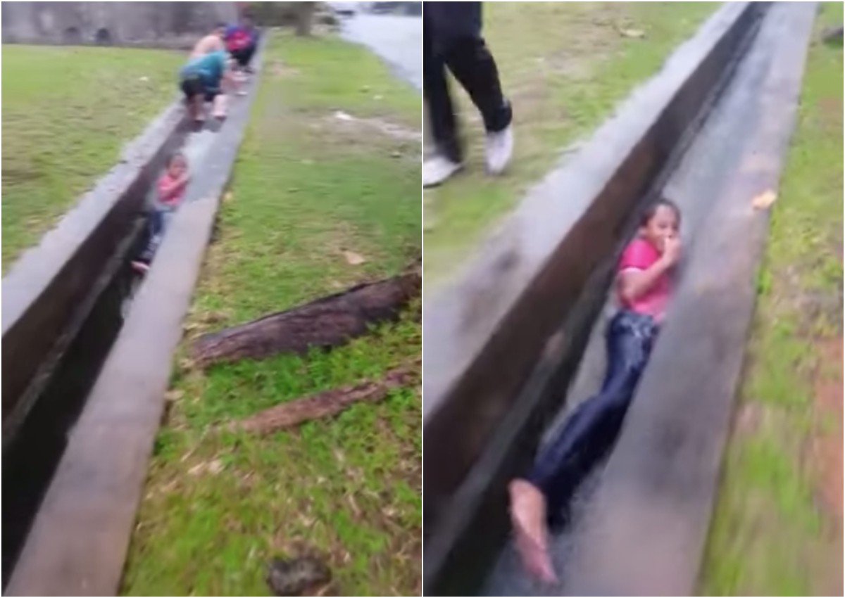 Malaysian boy turns longkang into a waterslide, his mother's not impressed