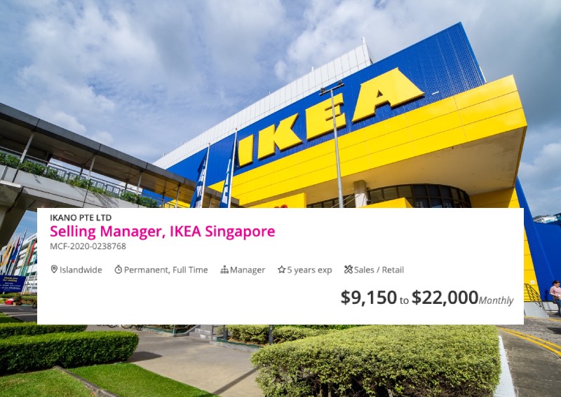 Earn up to $22k per month as a manager at Ikea Singapore, according to job listing