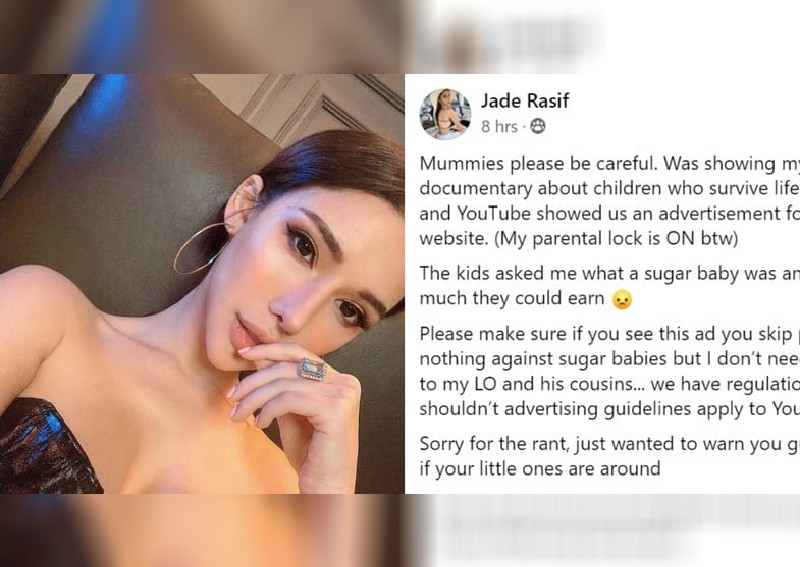 Jade Rasif warns parents about 'sugar baby' ad shown on kids' videos, advises taking precautions when watching videos online