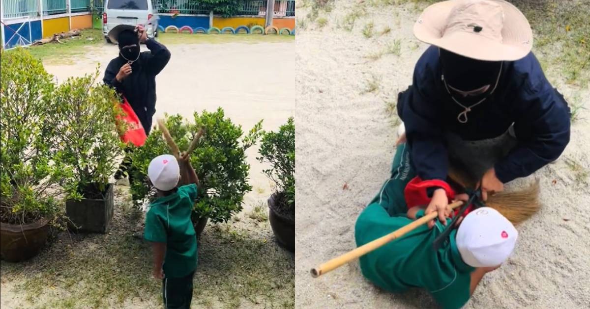 Thai kindergartener fights back, chases 'kidnapper' with broom in school drill