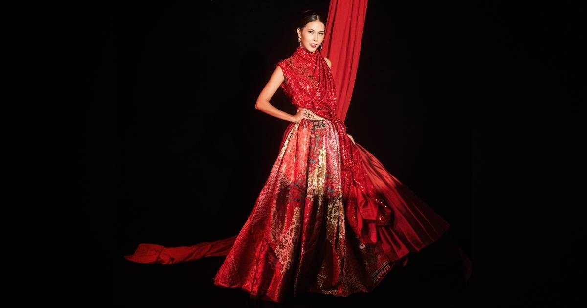 National costume for Miss Universe Singapore 2025 crafted from textiles representing 4 racial communities