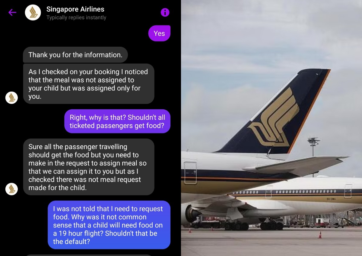 SIA says toddler was provided food on 19-hour flight, but child meals have to be pre-ordered