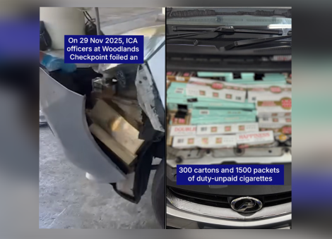 Over 300 cartons of duty-unpaid cigarettes found in car at Woodlands Checkpoint, Malaysian driver arrested